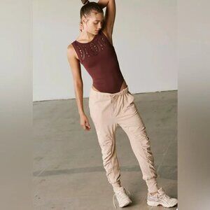 NWT Free People Movement Hot Shot Rematch Shirred Tan Jogger Pants